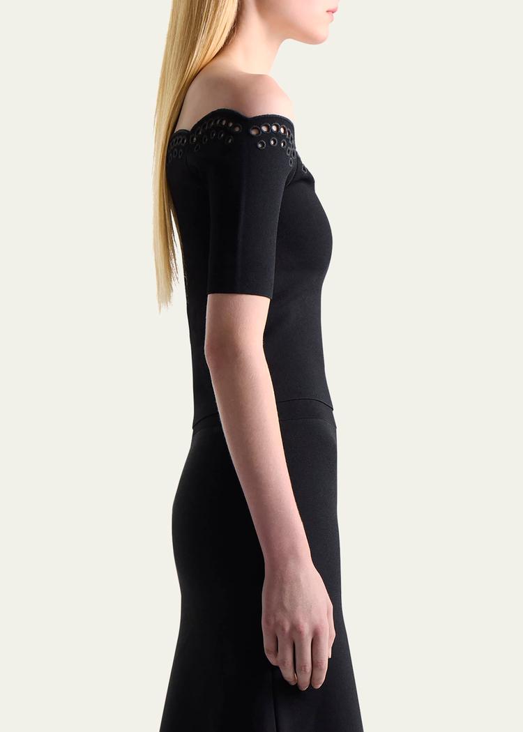 posy eyelet scallop off-shoulder top