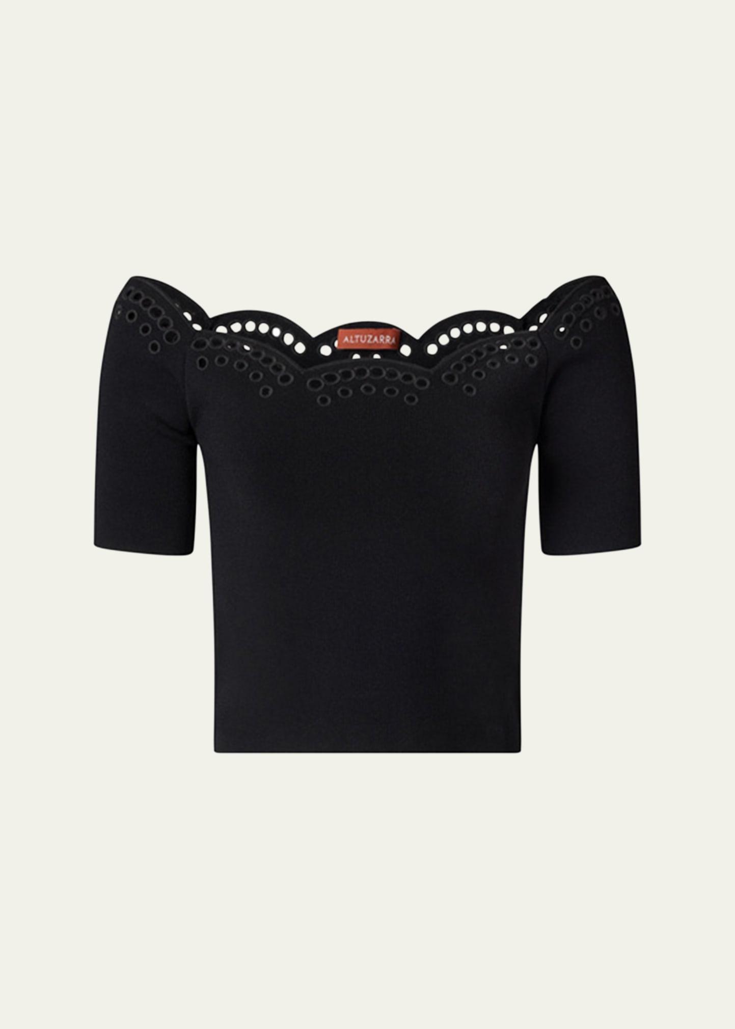 posy eyelet scallop off-shoulder top