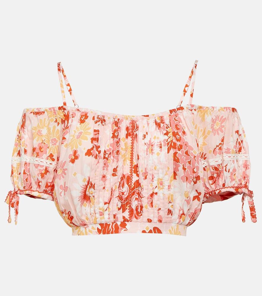 poupette st barth bonny floral pleated crop top
