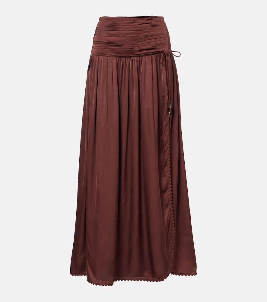 poupette st barth carla pleated satin maxi skirt