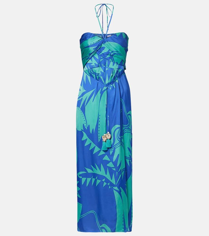 poupette st barth collina printed strapless midi dress