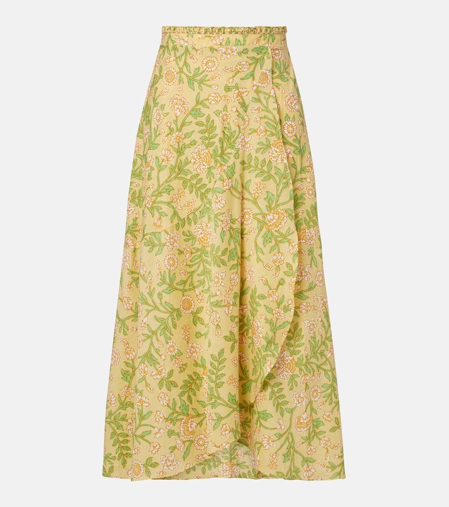 poupette st barth eva floral cotton midi skirt