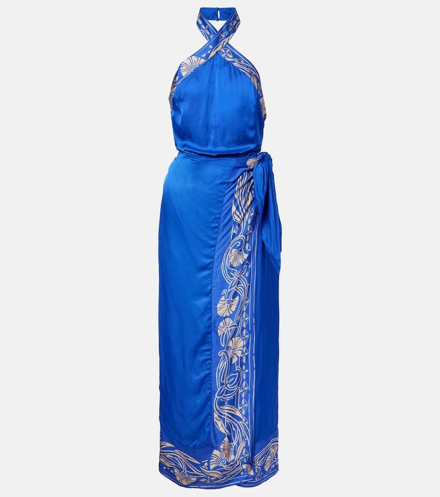 poupette st barth hana floral halterneck satin maxi dress