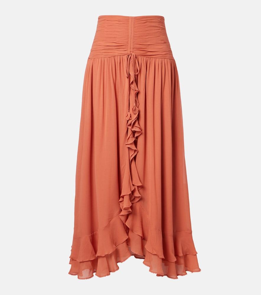poupette st barth neree ruched ruffled maxi skirt