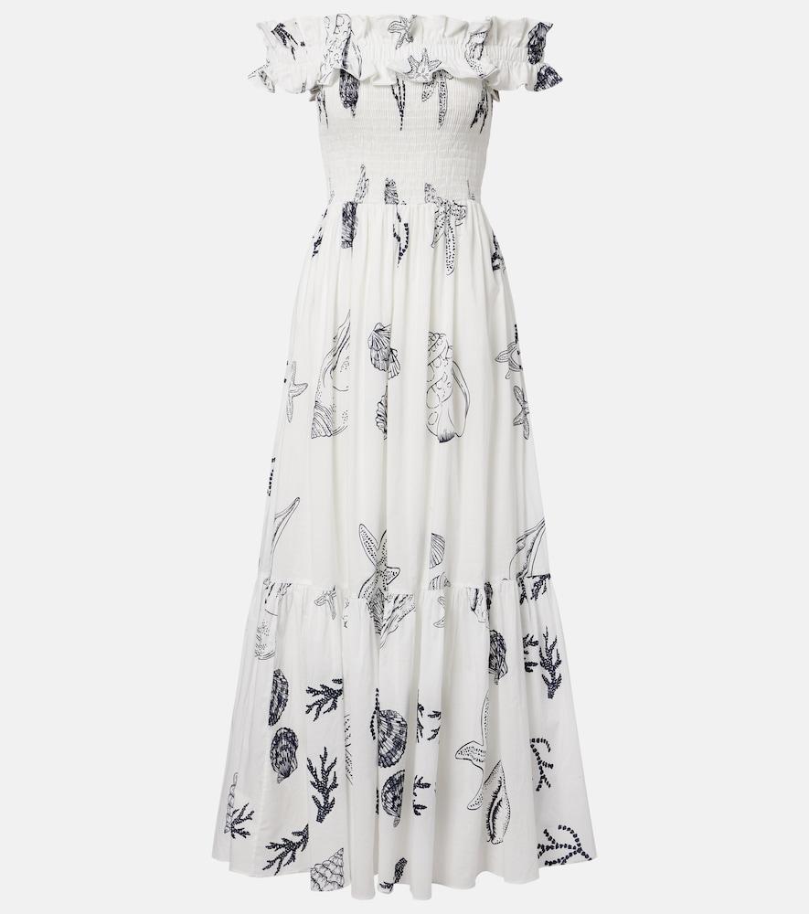 poupette st barth suzanne shirred cotton muslin maxi dress