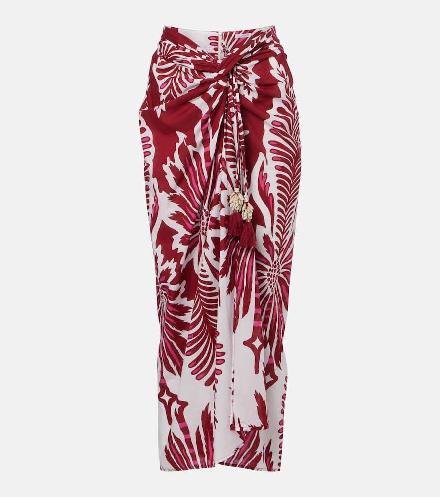 poupette st barth uma floral gathered cotton midi skirt