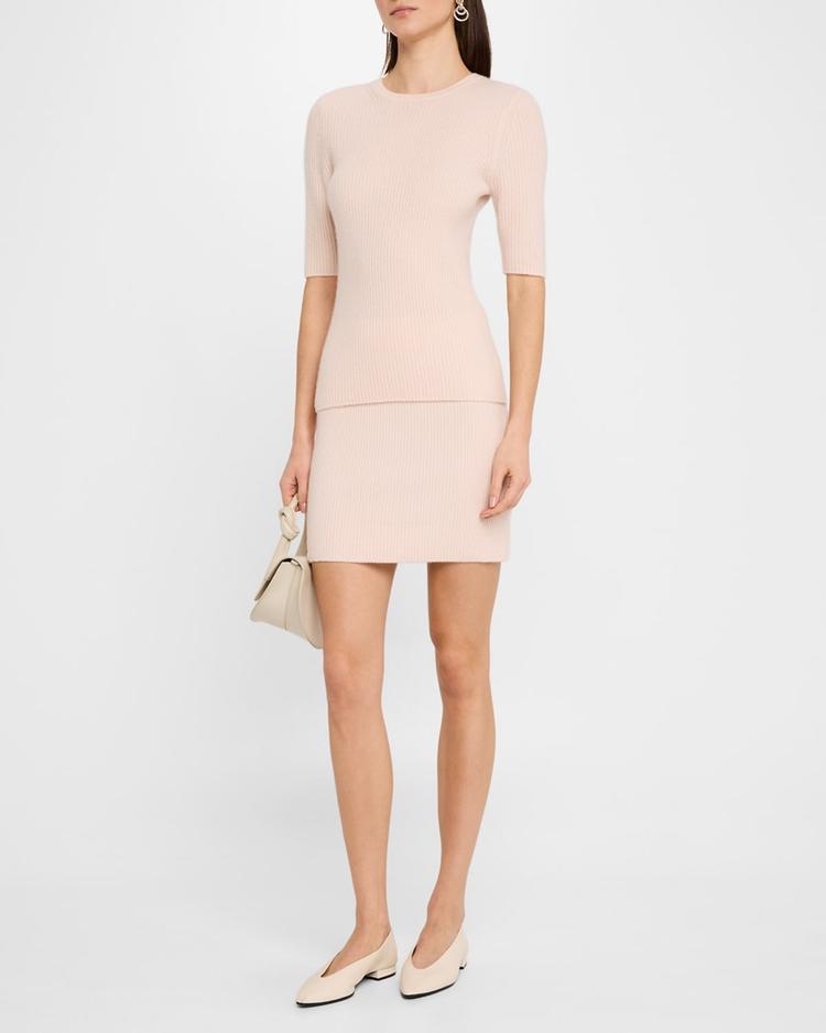 powder cashmere rib-knit mini skirt