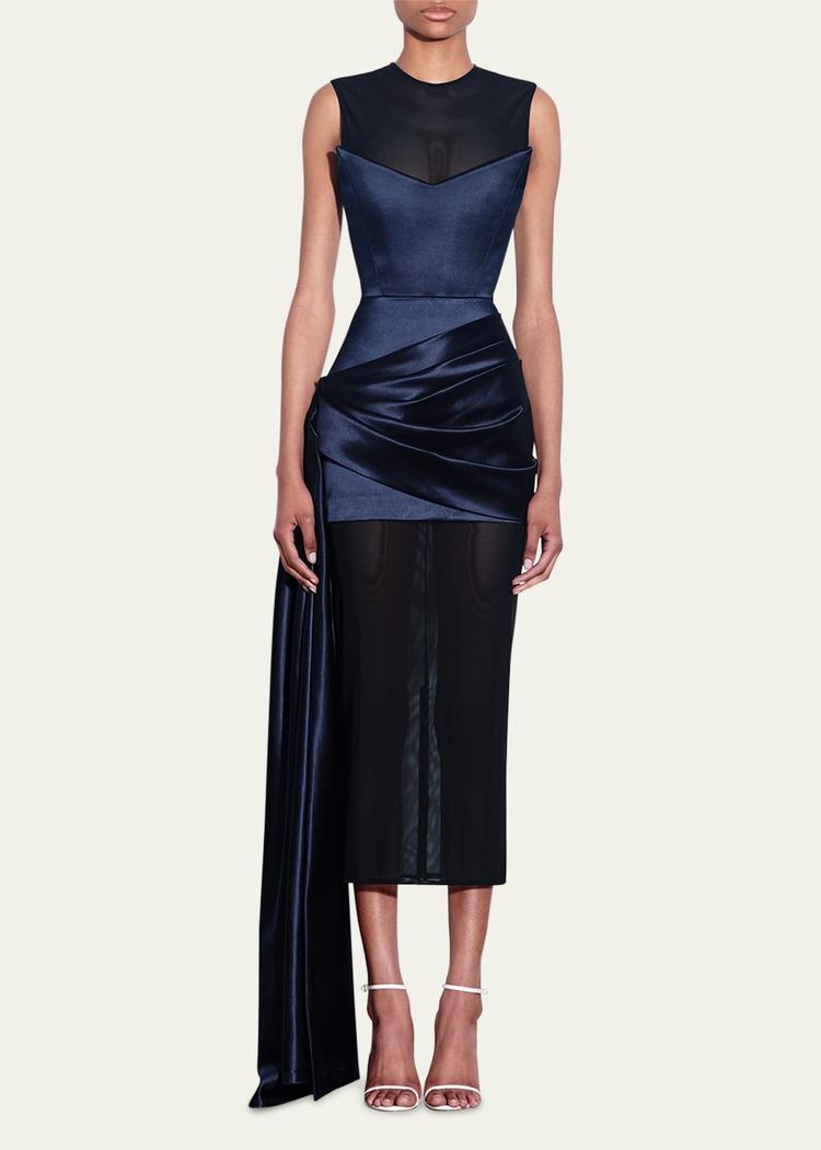 power mesh sleeveless midi dress