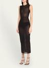 power mesh sleeveless midi dress