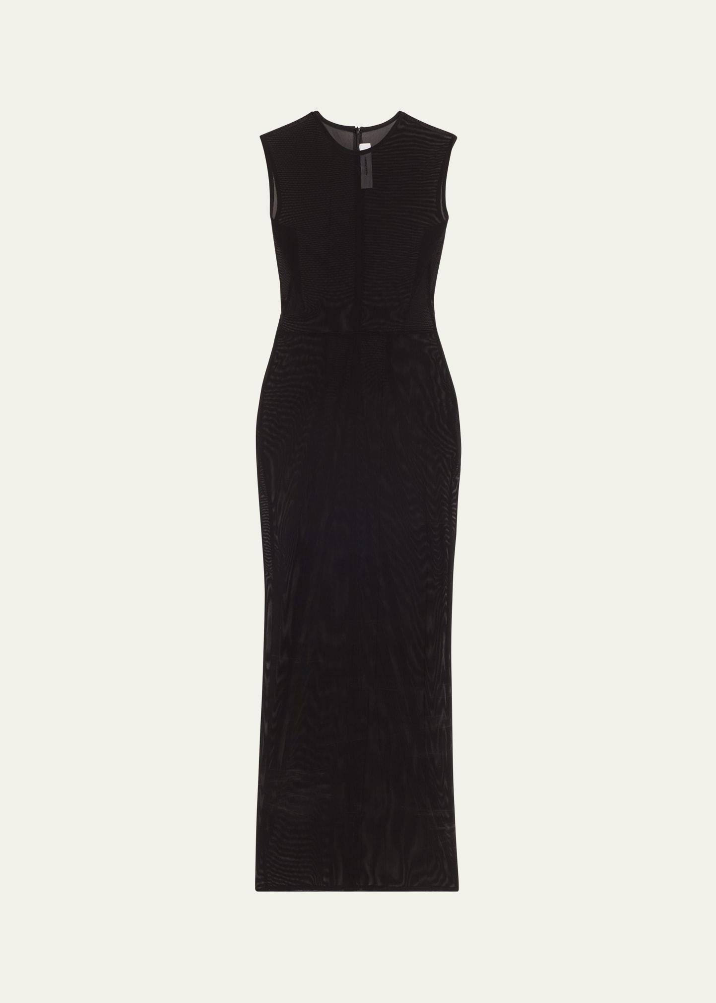 power mesh sleeveless midi dress