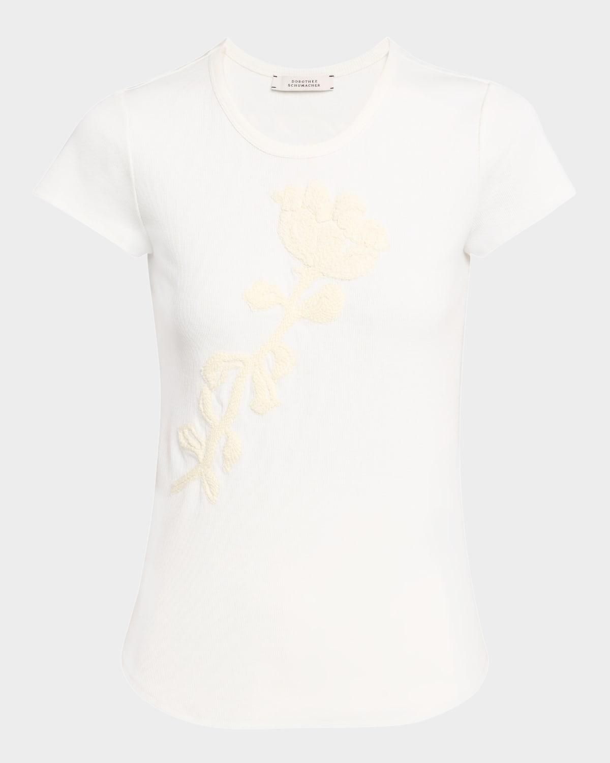 powerful flower embroidered t-shirt