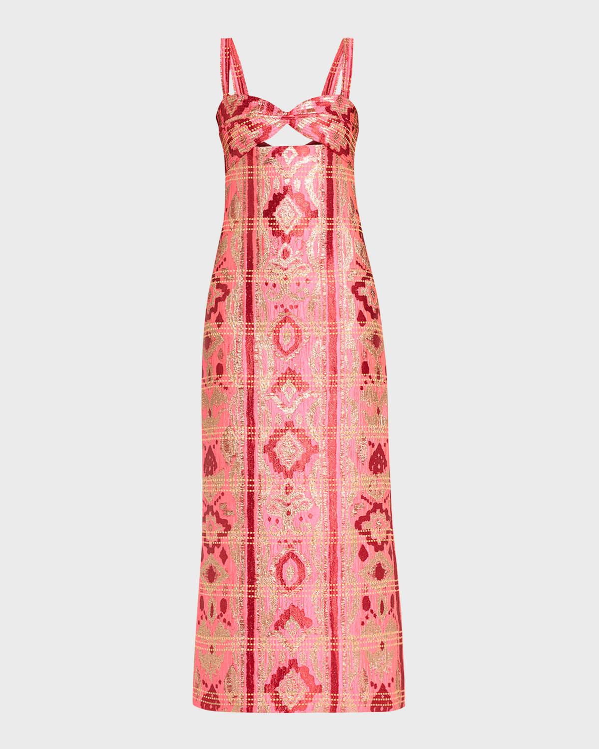 powerful stitches metallic jacquard strapless dress