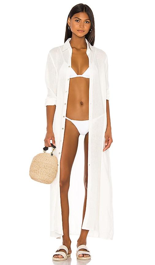 pq billie button down dress in white.