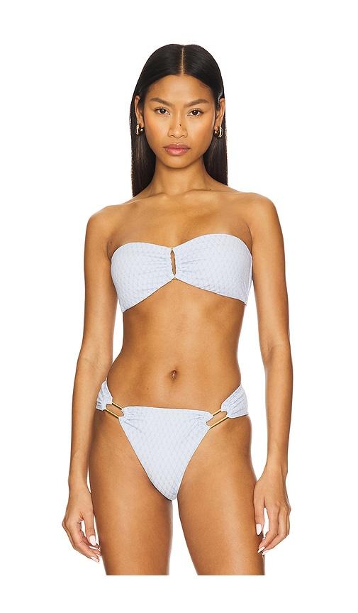 pq detail bandeau bikini top in baby blue.