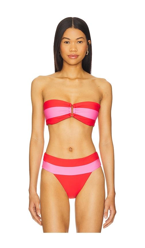 pq detail bandeau bikini top in red.