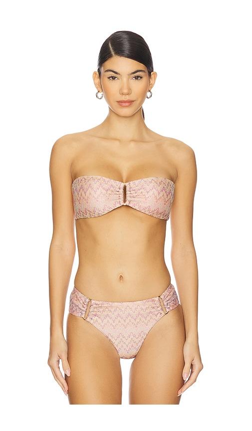 pq detail bandeau bikini top in taupe.