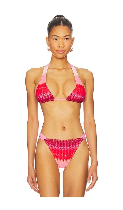 pq eleanor halter bikini top in pink.