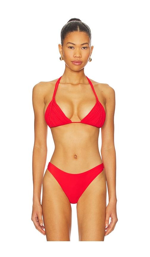 pq isla triangle bikini top in red.