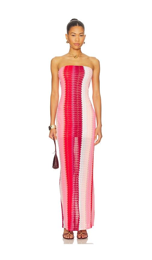 pq jane strapless maxi dress in pink.