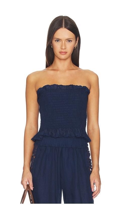 pq lexi smocked top in navy.