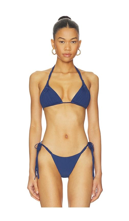pq mila triangle bikini top in navy.