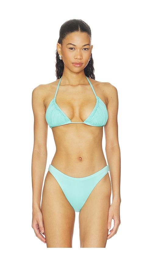 pq skyla triangle bikini top in blue.