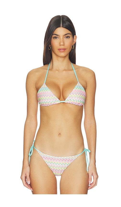 pq triangle bikini top in pink,teal.