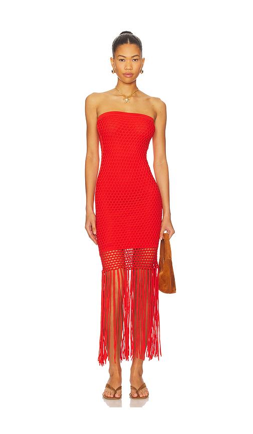 pq vanessa fringe mini dress in red.