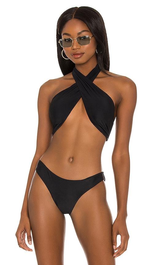 pq x revolve talie bikini top in black.