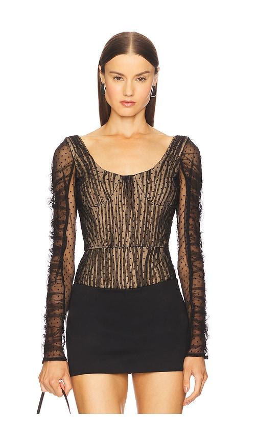 prabal gurung long sleeve bodysuit in black.