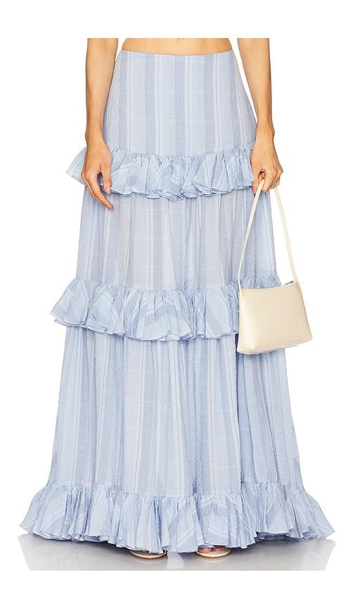 prabal gurung maxi ruffle tiered skirt in baby blue.