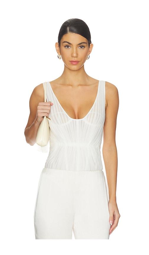 prabal gurung plisse corset tank bodysuit in white.