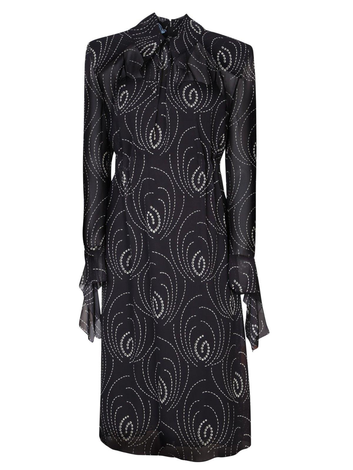 prada all-over geometric printed midi dress