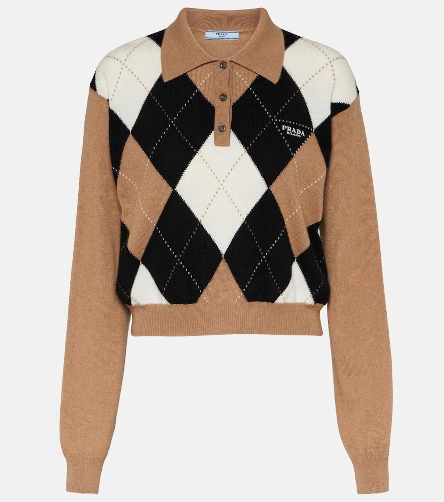 prada argyle cashmere polo sweater
