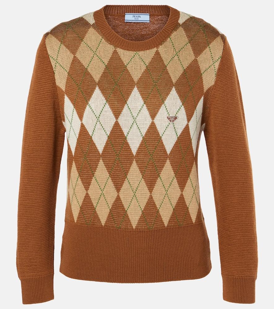 prada argyle cropped wool sweater