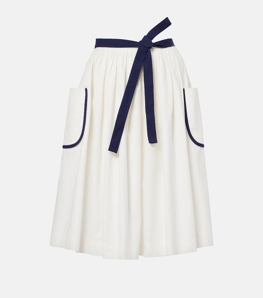 prada belted cotton and linen midi skirt