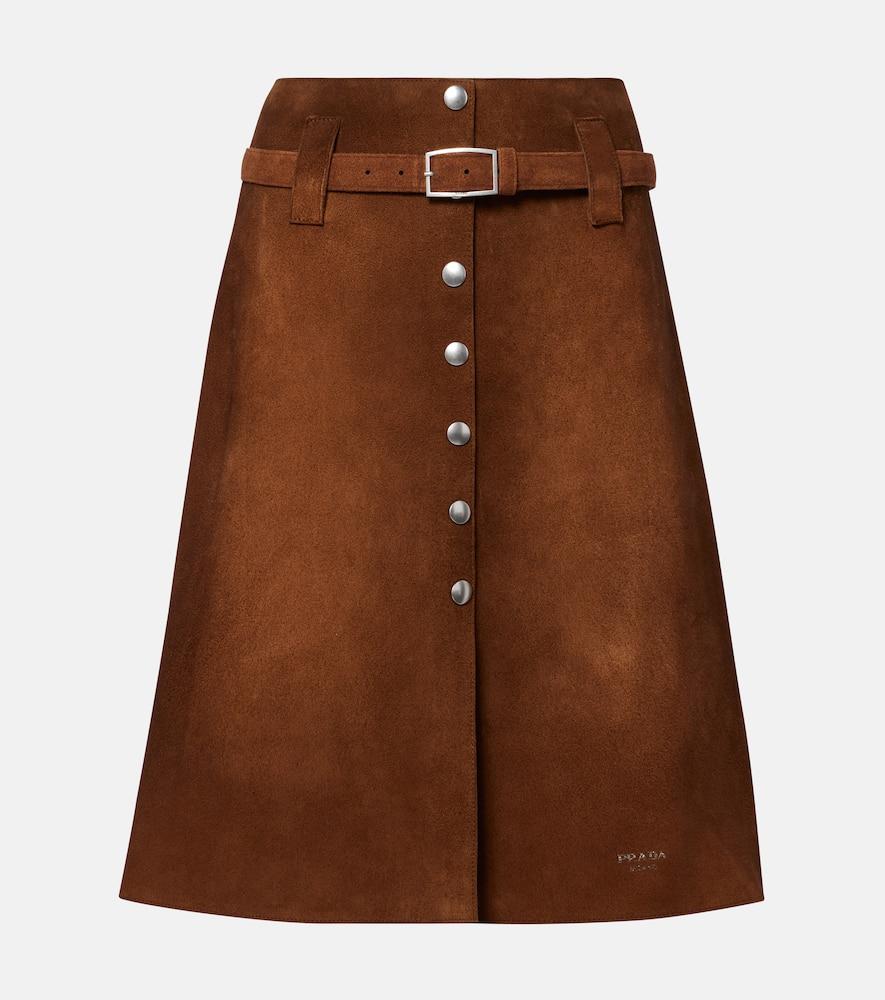 prada belted suede midi skirt