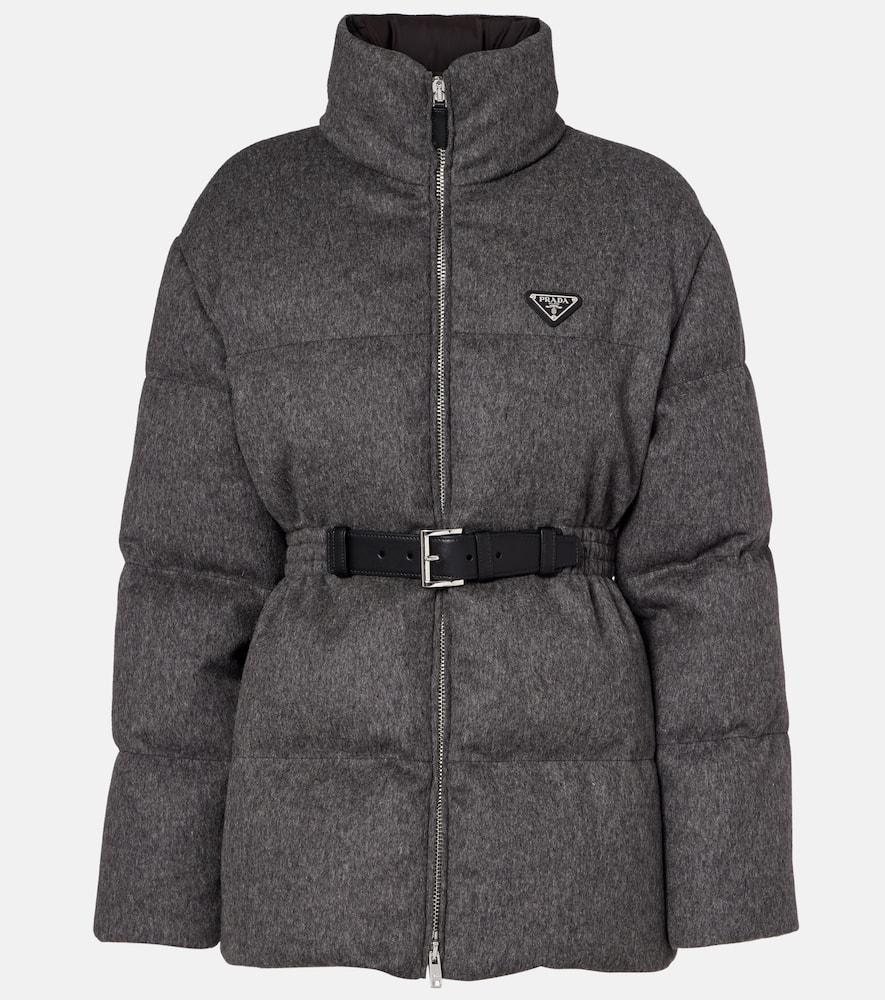 prada belted virgin wool down jacket