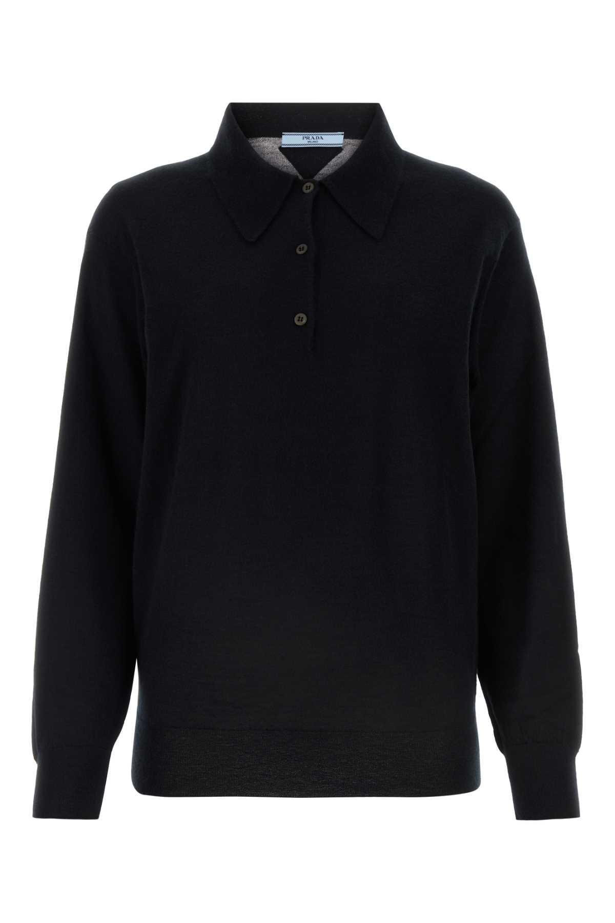 prada black cashmere polo shirt