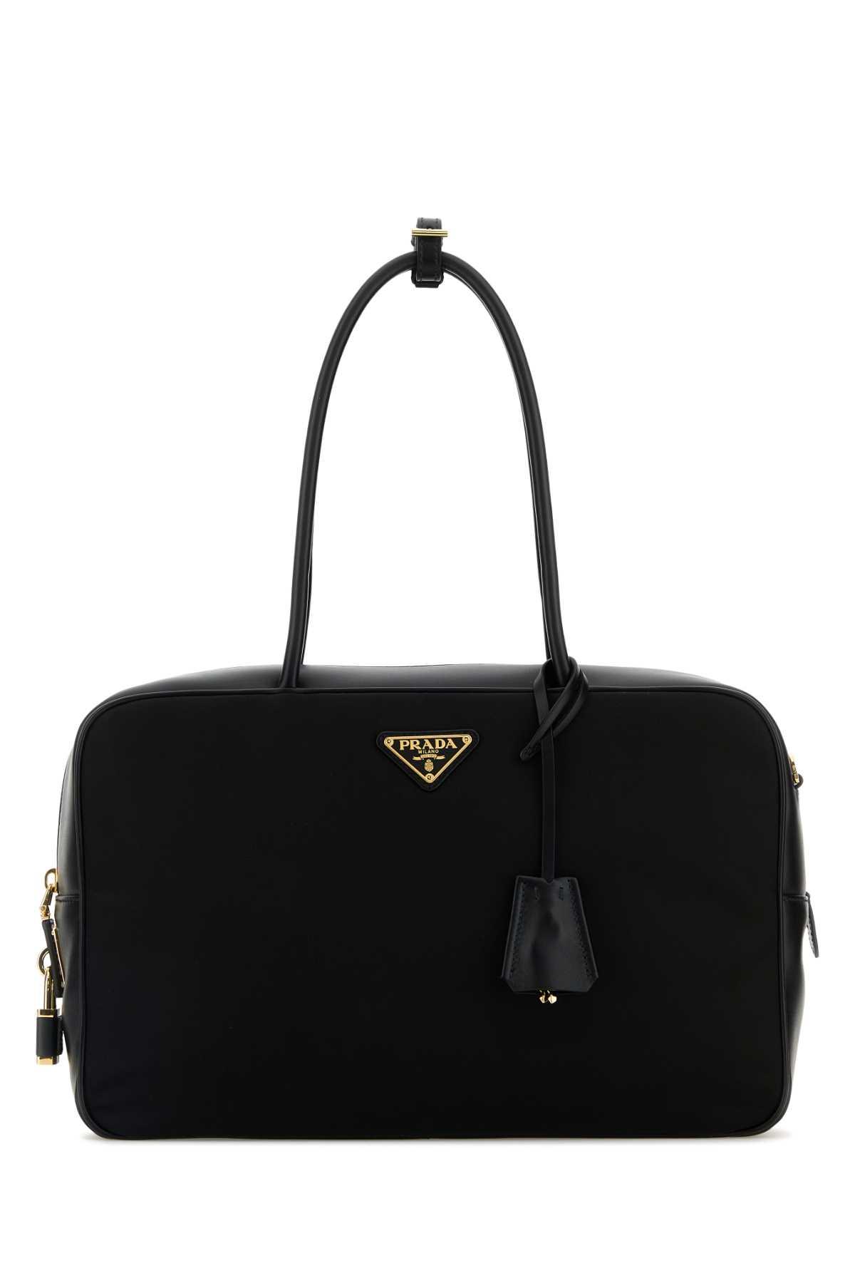 prada black leather and re-nylon handbag