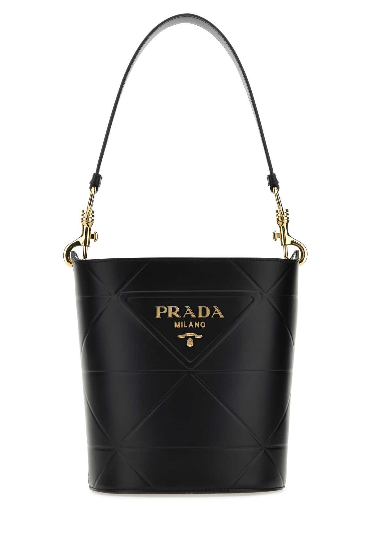 prada black leather bucket bag