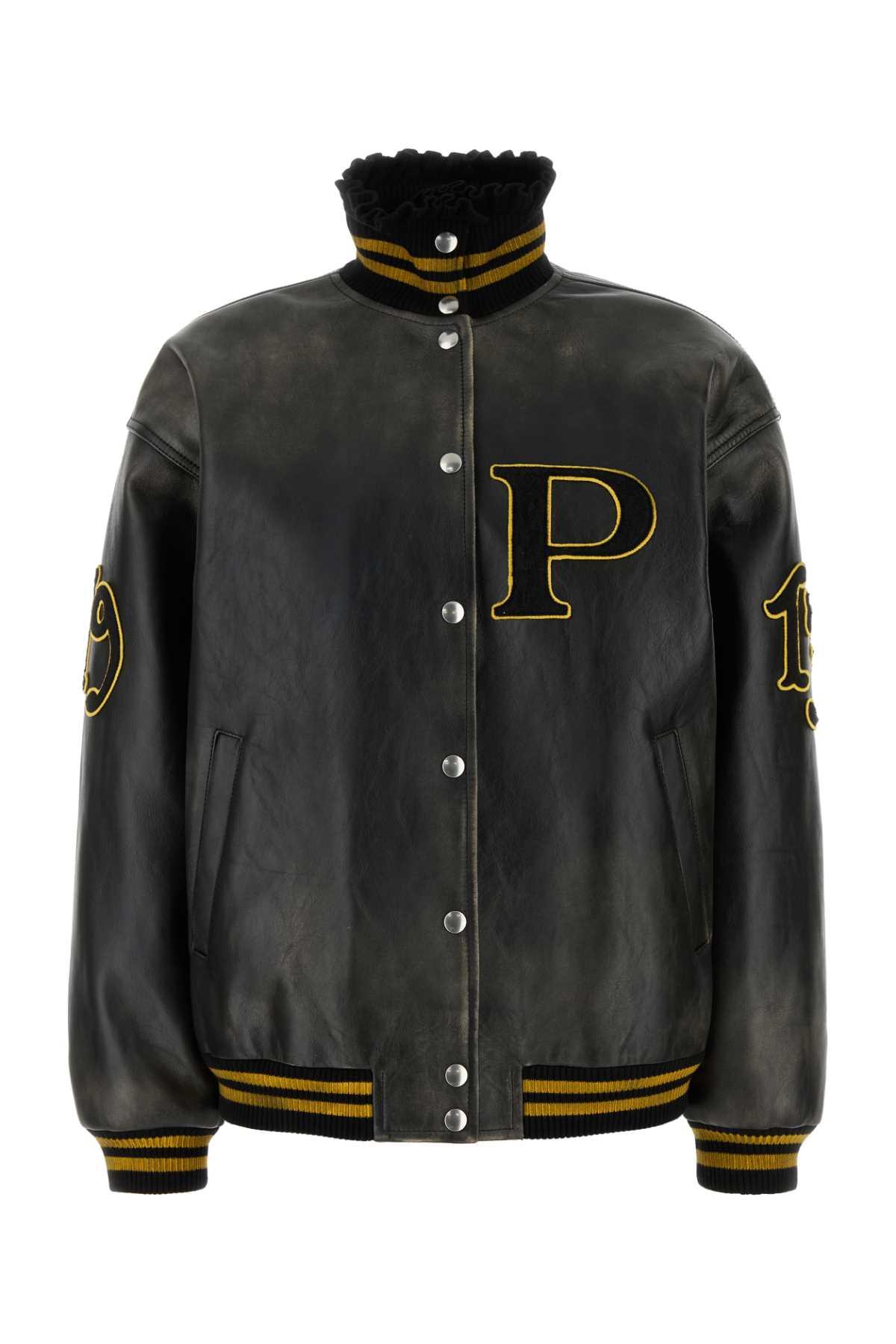 prada black leather jacket