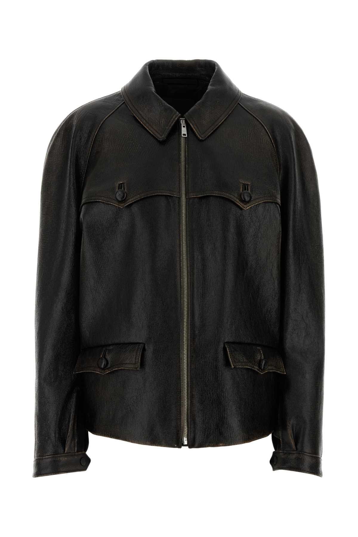 prada black leather jacket