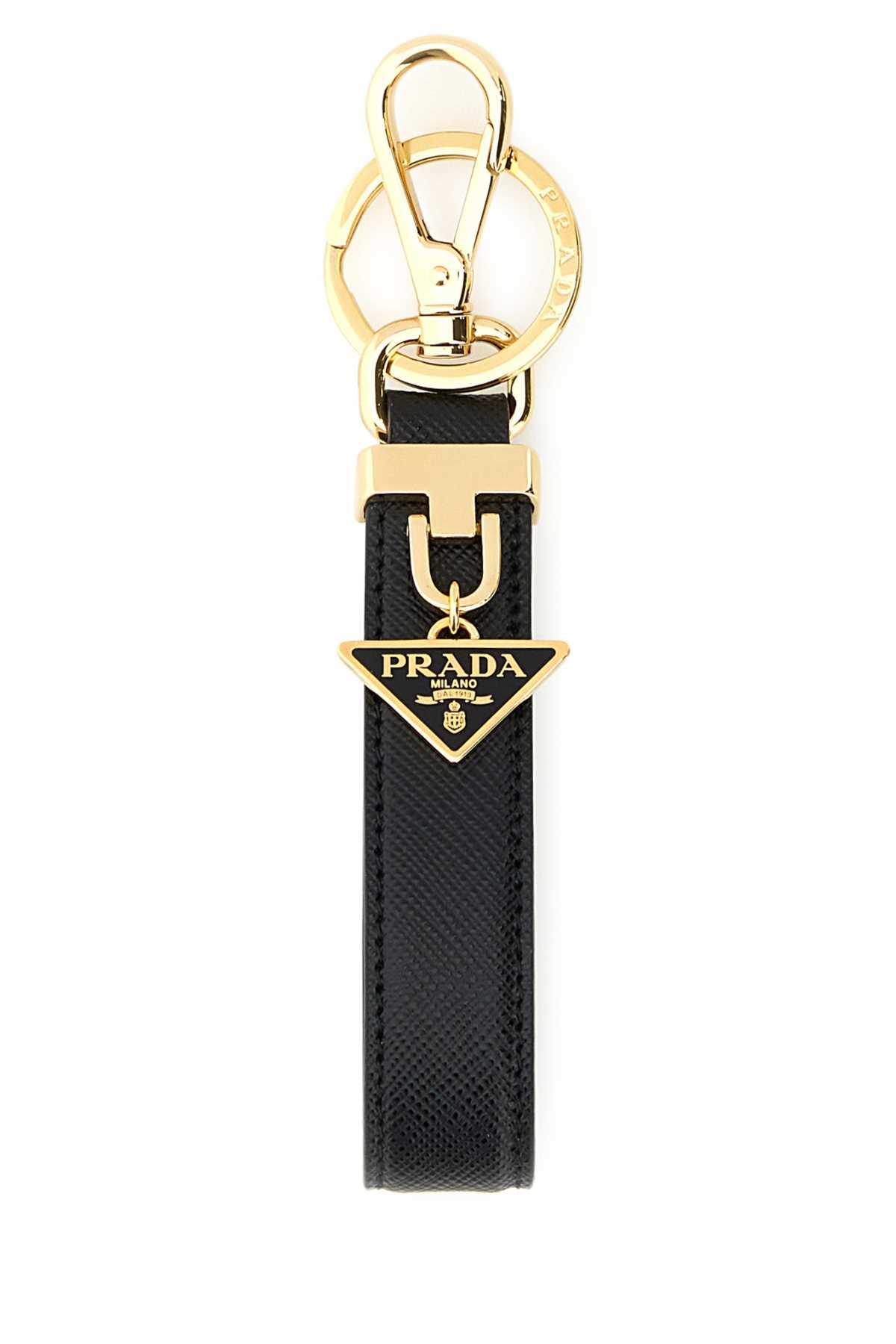 prada black leather key ring