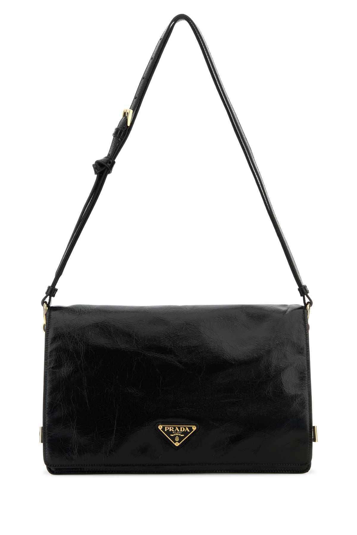 prada black leather medium shoulder bag