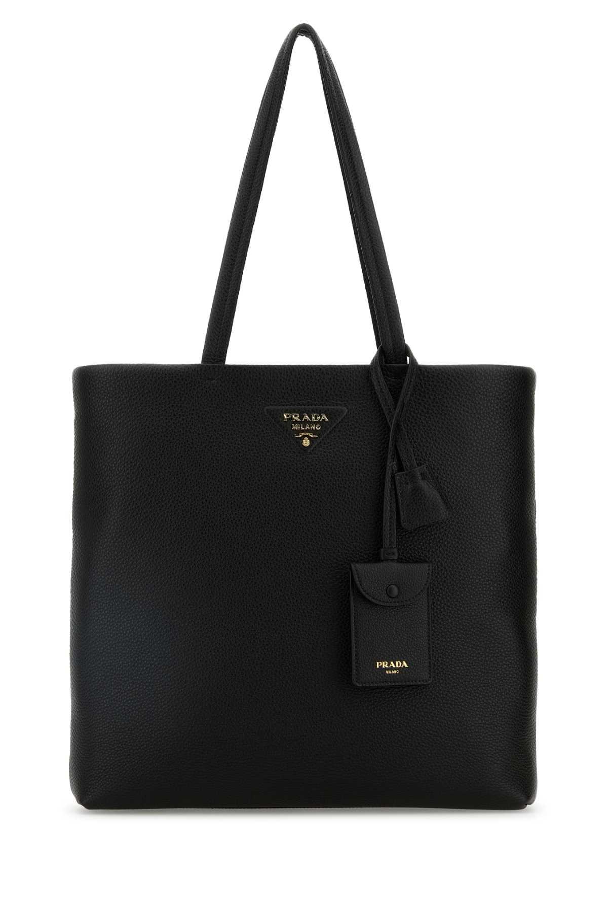 prada black leather shopping bag