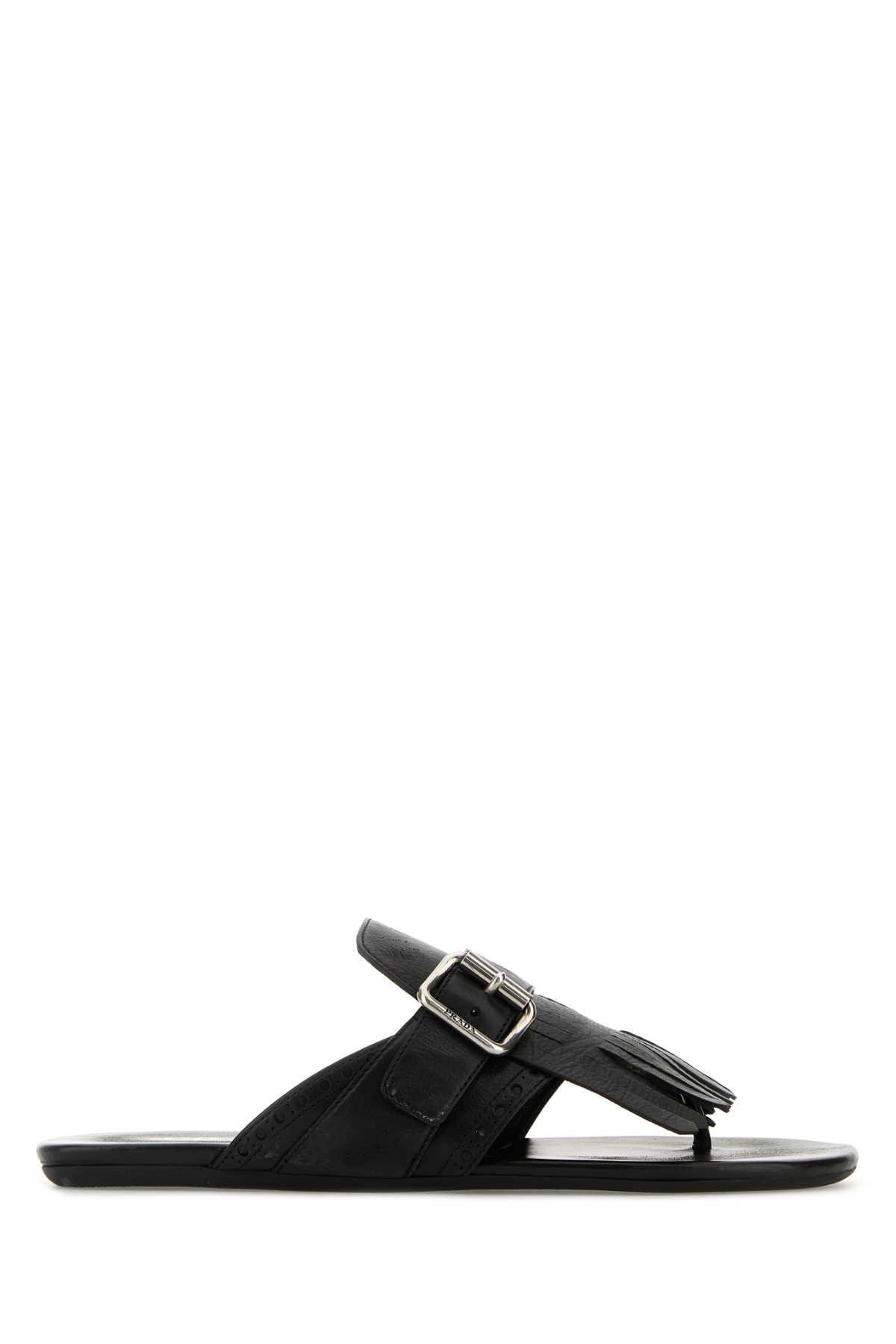 prada black leather shuffle thong slippers
