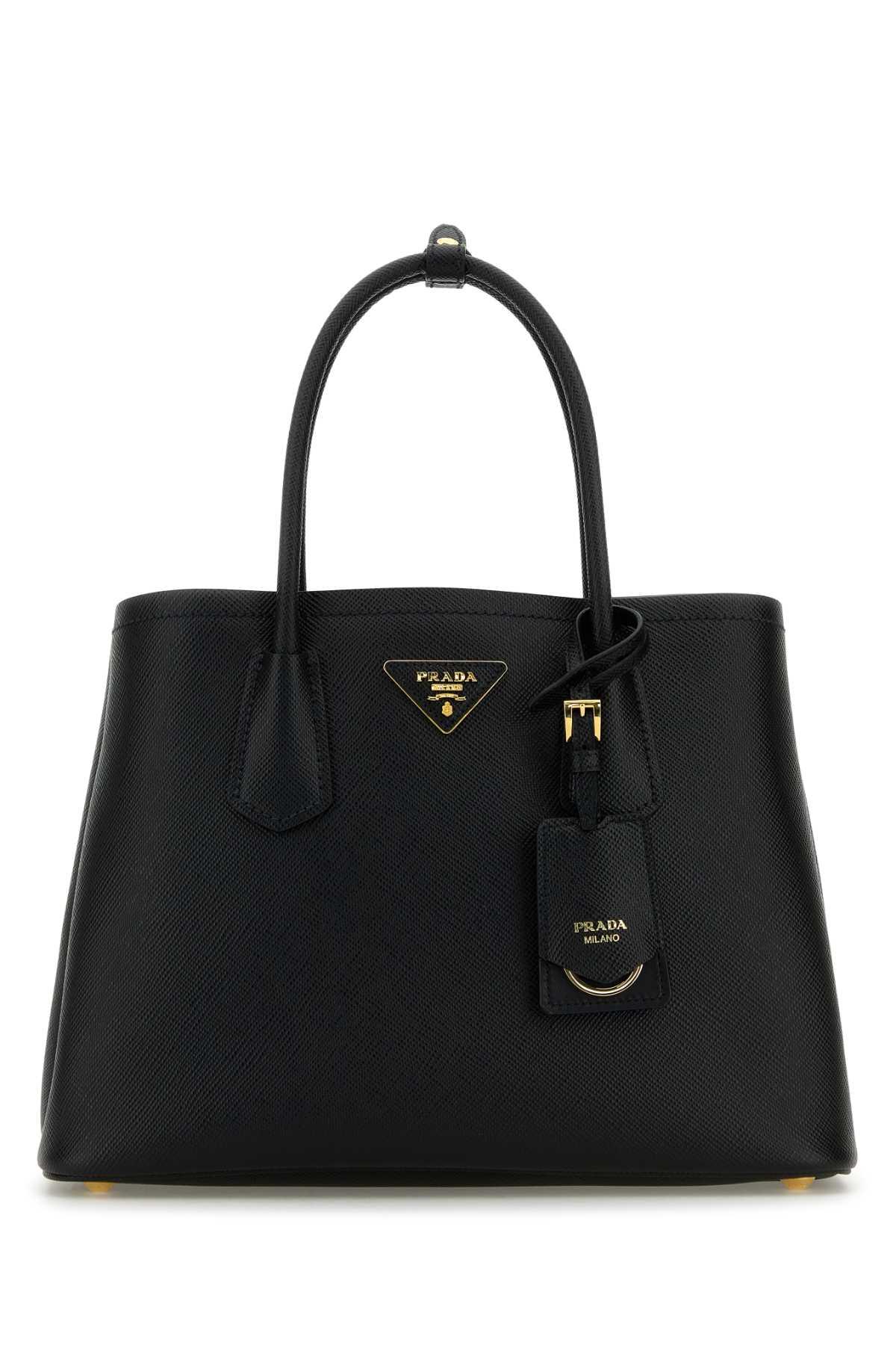prada black leather small double handbag