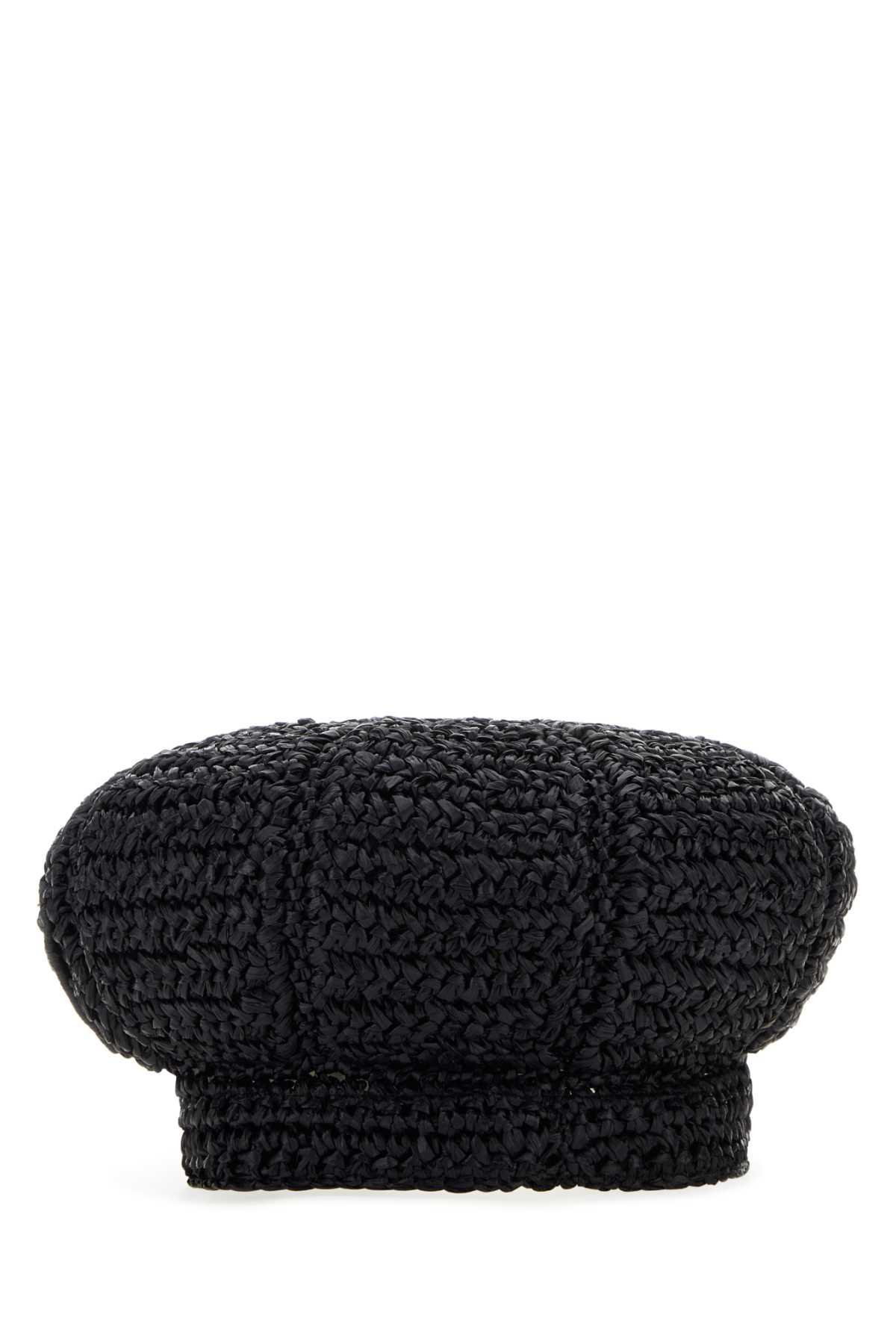 prada black rafia baker boy hat