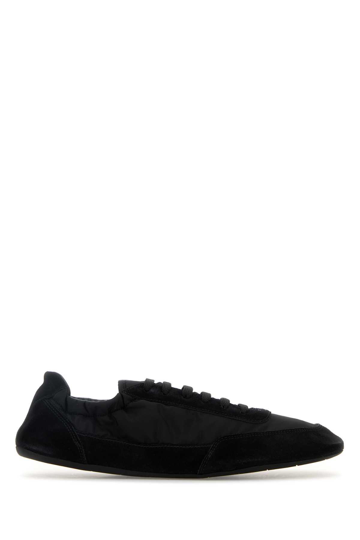 prada black re-nylon and suede collapse sneakers